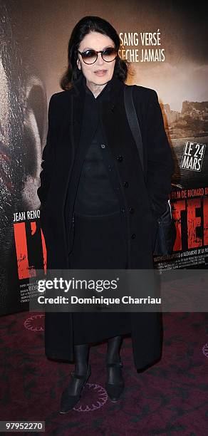 Actress Anouk Aimee attends the film Premiere of "L'Immortel" at Gaumont Capucine on March 22, 2010 in Paris, France.