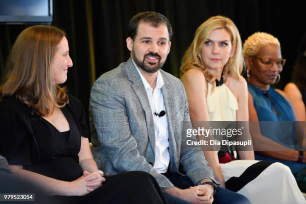 Melissa Bernstein, Gordon Smith, Rhea Seehorn, and Jennifer Bryan speak onstage during the "Masterclass With Better Call Saul" Panel at the AMC...