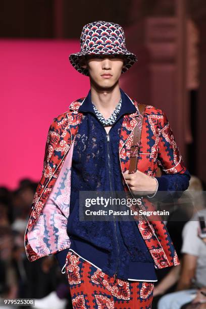 Model walks the runway during the Valentino Menswear Spring/Summer 2019 show as part of Paris Fashion Week on June 20, 2018 in Paris, France.