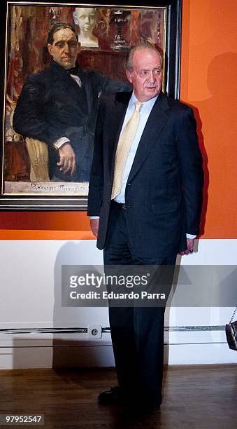 King Juan Carlos I sattend opening 'Maranon y su tiempo' exhibition at National Library on March 22, 2010 in Madrid, Spain.