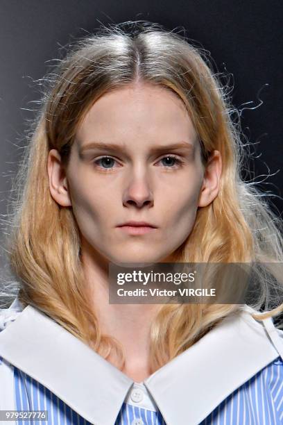 Model walks the runway at the Besfxxk fashion show during Milan Men's Fashion Week Spring/Summer 2019 on June 17, 2018 in Milan, Italy.