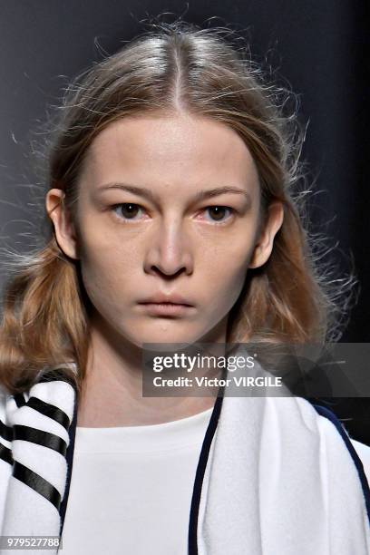 Model walks the runway at the Besfxxk fashion show during Milan Men's Fashion Week Spring/Summer 2019 on June 17, 2018 in Milan, Italy.