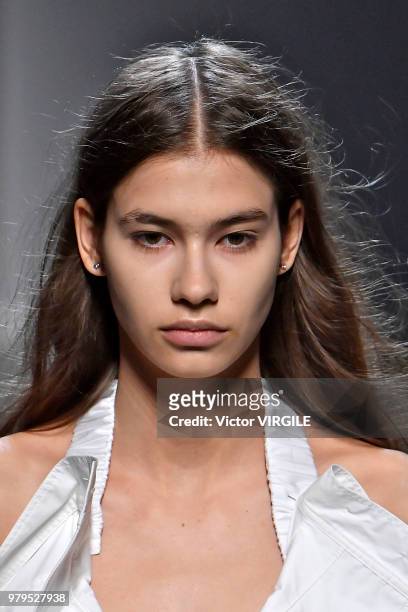 Model walks the runway at the Besfxxk fashion show during Milan Men's Fashion Week Spring/Summer 2019 on June 17, 2018 in Milan, Italy.