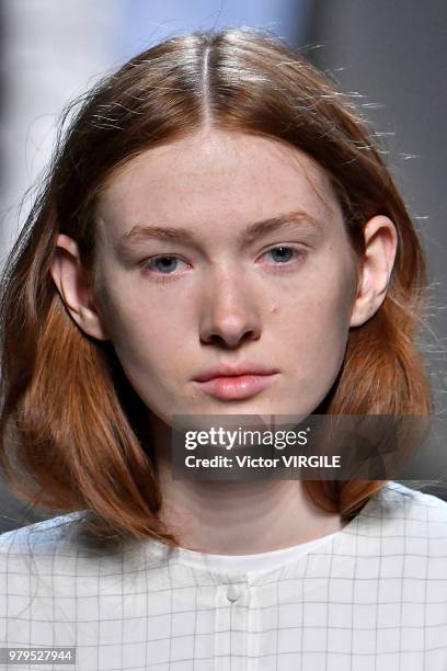 Model walks the runway at the Besfxxk fashion show during Milan Men's Fashion Week Spring/Summer 2019 on June 17, 2018 in Milan, Italy.