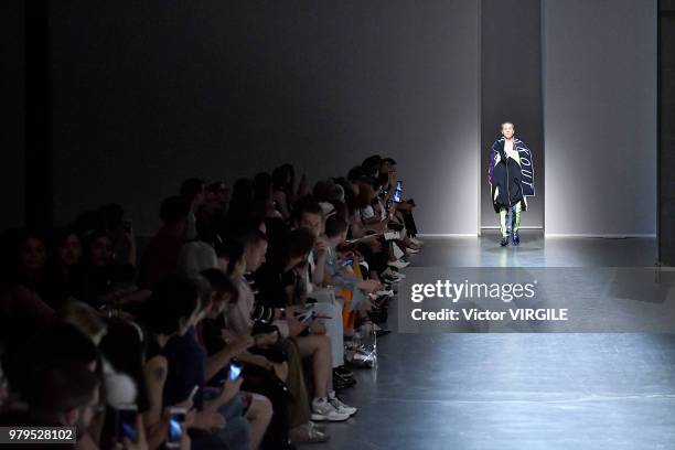 Model walks the runway at the Besfxxk fashion show during Milan Men's Fashion Week Spring/Summer 2019 on June 17, 2018 in Milan, Italy.