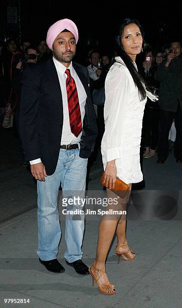 Actor Vikram Chatwal and TV persoanlity Padma Lakshmi attends the premiere of "Valentino: The Last Emperor" at The Roy and Niuta Titus Theater at The...