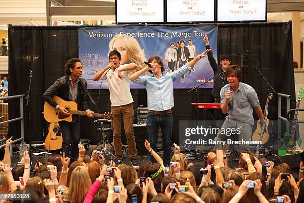 Nathan Darmody, Michael Martinez, Zach Porter and Cameron Quiseng of Allstar Weekend perform at Verizon's ''Experience the Magic'' tour celebrating...