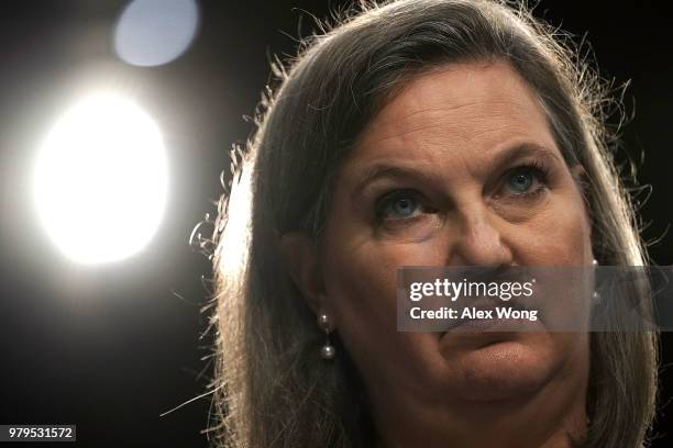 Former Assistant Secretary of State for European and Eurasian Affairs Victoria Nuland testifies during a hearing before the Senate Intelligence...