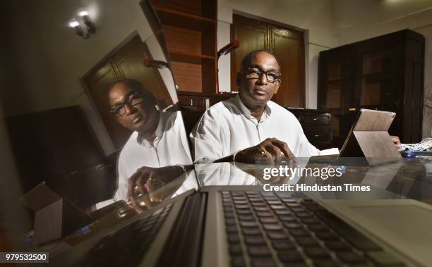 Portrait of Supreme Court Judge Jasti Chelameswar at his residence in Tuglak Road on June 20, 2018 in New Delhi, India.