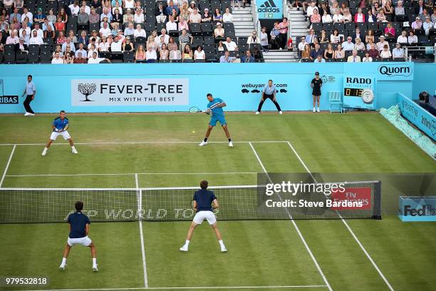 General view of the doubles match between Nick Kyrgios and Lleyton Hewitt of Australia and Pierre-Hughes Herbert and Nicolas Mahut of France on Day...