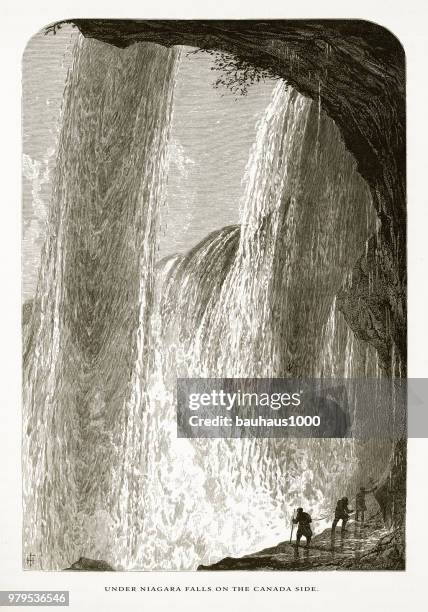 在加拿大一側的瀑布下, 尼亞加拉大瀑布, 紐約, 尼亞加拉瀑布, 安大略, 美國維多利亞雕刻, 1872 - lake erie 幅插畫檔、美工圖案、卡通及圖標