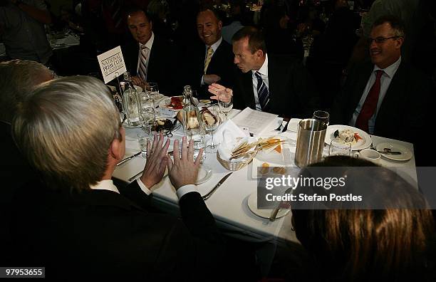 Australian Prime Minister Kevin Rudd and opposition leader Tony Abbott sit down to a meal together ahead of their debate at the National Press Club...