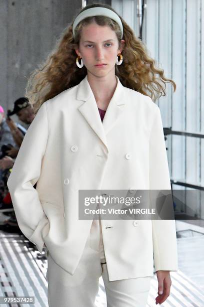 Model walks the runway at the Sunnei fashion show during Milan Men's Fashion Week Spring/Summer 2019 on June 17, 2018 in Milan, Italy.