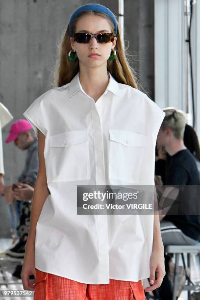 Model walks the runway at the Sunnei fashion show during Milan Men's Fashion Week Spring/Summer 2019 on June 17, 2018 in Milan, Italy.