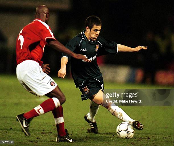 Joe Cole of West Ham takes on Richard Rufus of Charlton during the match between Charlton Athletic and West Ham United in the FA Carling Premiership...