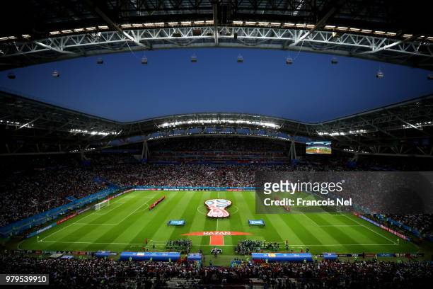 General view inside the stadium prior to the 2018 FIFA World Cup Russia group B match between Iran and Spain at Kazan Arena on June 20, 2018 in...
