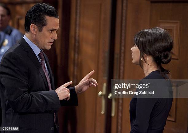 Maurice Benard and Kimberly McCullough in a scene that airs the week of March 29, 2010 on Disney General Entertainment Content via Getty Images...