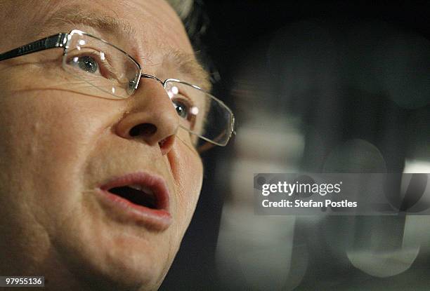 Australian Prime Minister Kevin Rudd speaks during a debate against opposition leader Tony Abbott at the National Press Club on March 23, 2010 in...