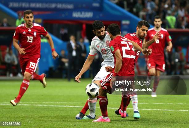 Diego Costa of Spain scores his team's first goal during the 2018 FIFA World Cup Russia group B match between Iran and Spain at Kazan Arena on June...