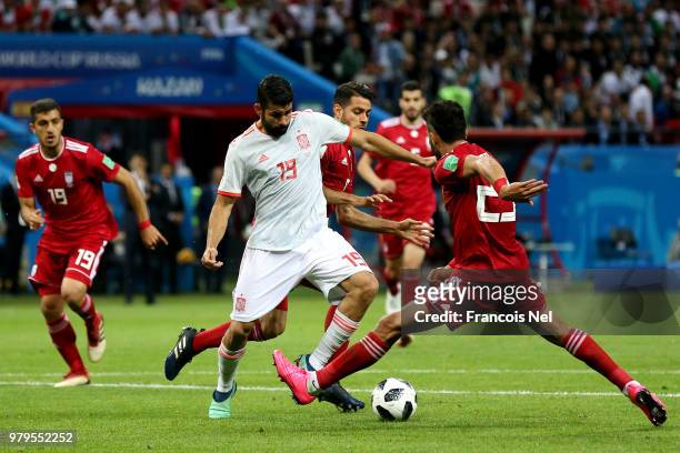 Diego Costa of Spain scores his team's first goal during the 2018 FIFA World Cup Russia group B match between Iran and Spain at Kazan Arena on June...