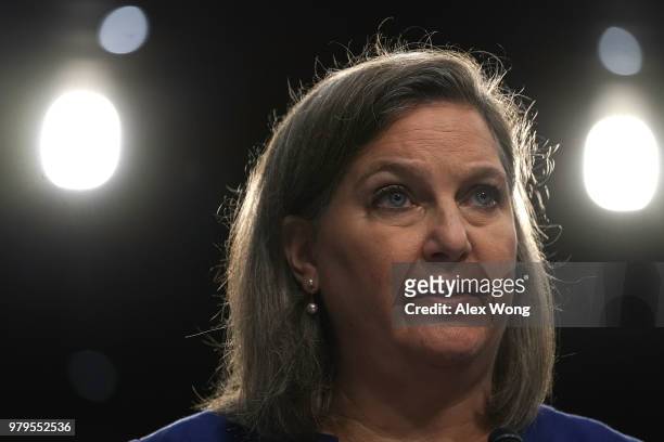 Former Assistant Secretary of State for European and Eurasian Affairs Victoria Nuland testifies during a hearing before the Senate Intelligence...