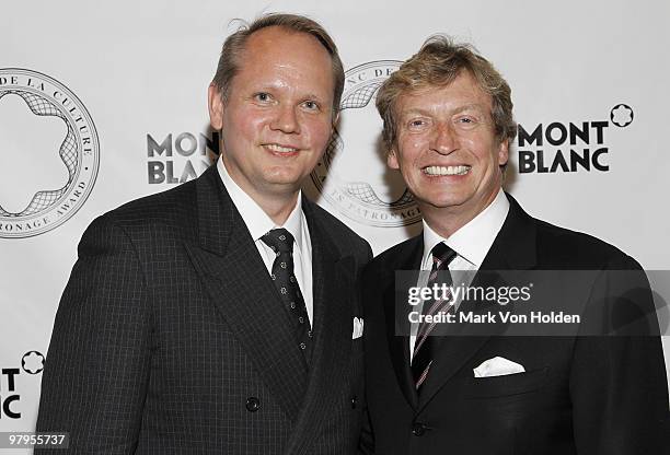 President & CEO Montblanc North America, Jan-Patrick Schmitz and TV personality, Nigel Lythgoe attends the Montblanc de la Culture Arts Patronage...