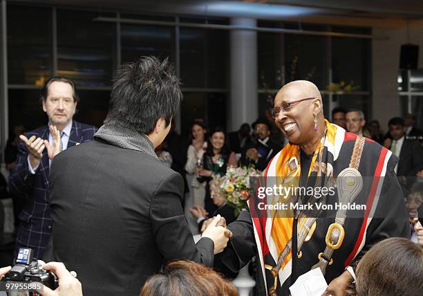 Pianist Lang Lang applauds Artistic director Alvin Ailey American Dance Theater/ Honoree Judith Jamison at the Montblanc de la Culture Arts Patronage...