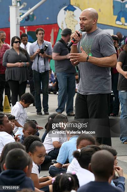 Basketball player Derek Fisher attends the launch of "Teaching Garden" on March 22, 2010 in Inglewood, California.