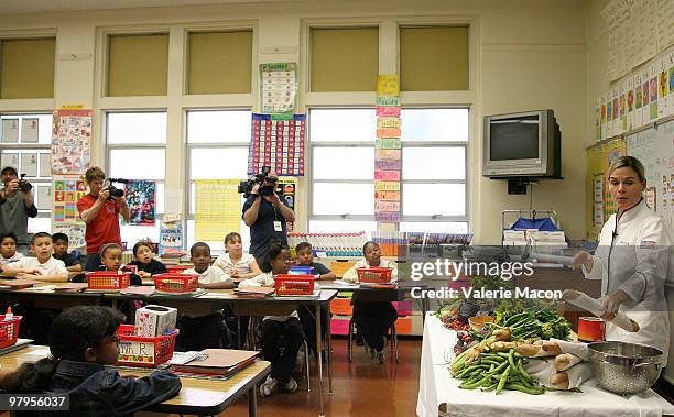 Chef Cat Cora attends the launch of "Teaching Garden" on March 22, 2010 in Inglewood, California.