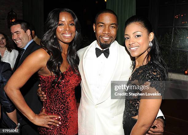 Actress Tasha Smith, actor Michael Jai White, and Courtenay White attend the "Why Did I Get Married Too?" after party on March 22, 2010 in New York...