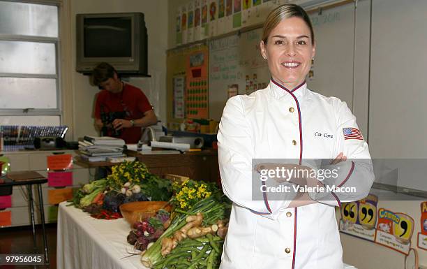 Chef Cat Cora attends the launch of "Teaching Garden" on March 22, 2010 in Inglewood, California.