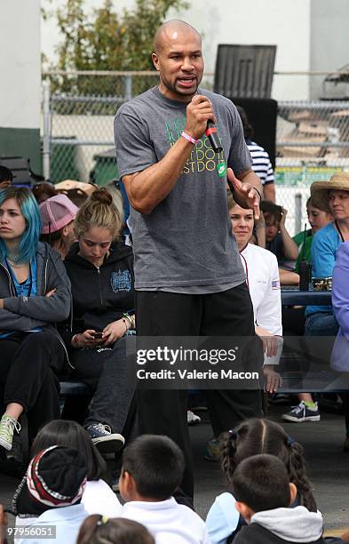 Basketball player Derek Fisher attends the launch of "Teaching Garden" on March 22, 2010 in Inglewood, California.