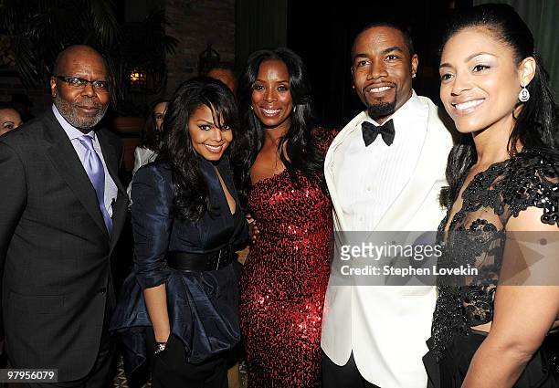 Producer Reuben Cannon, singer/actress Janet Jackson, actress Tasha Smith, actor Michael Jai White, and Courtenay White attend the "Why Did I Get...