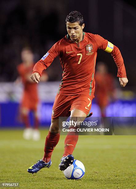 Portugal's Cristiano Ronaldo dribbles during the FIFA World Cup 2010 qualifying match Sweden vs Portugal on October 11, 2008 at the Raasunda Stadium...