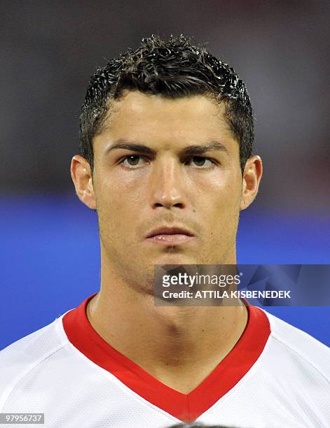 Cristiano Ronaldo of Portugal is seen at Puskas stadium of Budapest on September 9, 2009 prior to their qualification group match for 2010 World Cup...