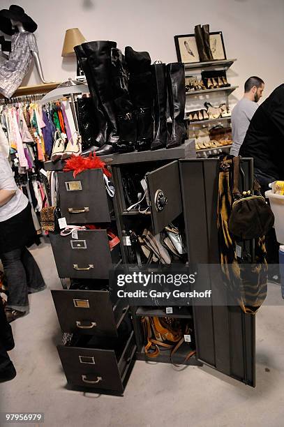 Merchandise seen inside the grand opening VIP gala of Housing Works Hell's Kitchen at Housing Works Hell's Kitchen on March 22, 2010 in New York, New...