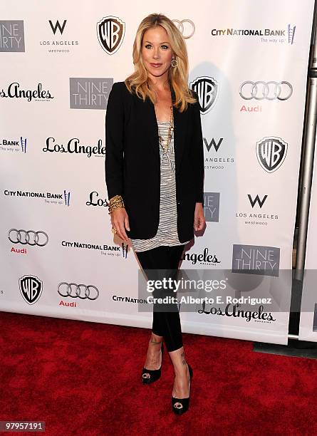 Actress Christina Applegate poses on the red carpet at the Geffen Playhouse's Annual Backstage at the Geffen Gala on March 22, 2010 in Los Angeles,...