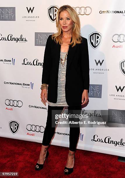 Actress Christina Applegate poses on the red carpet at the Geffen Playhouse's Annual Backstage at the Geffen Gala on March 22, 2010 in Los Angeles,...