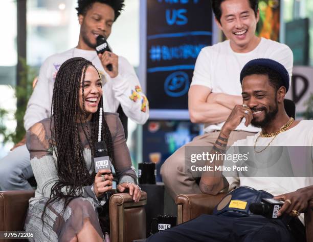 Jermaine Fowler, Tessa Thompson, Steven Yeun, and Lakeith Stanfield visit Build Studio to discuss 'Sorry to Bother You' at Build Studio on June 20,...