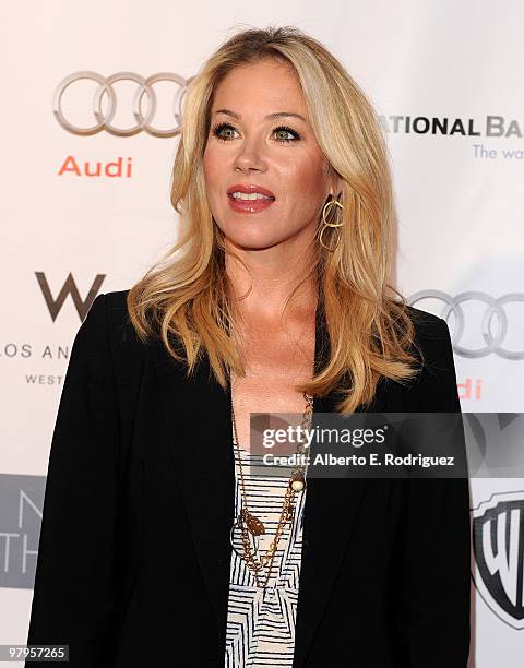 Actress Christina Applegate poses on the red carpet at the Geffen Playhouse's Annual Backstage at the Geffen Gala on March 22, 2010 in Los Angeles,...