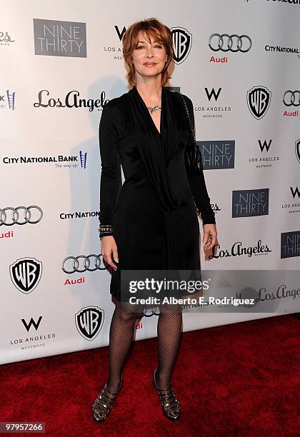 Actress Sharon Lawrence poses on the red carpet at the Geffen Playhouse's Annual Backstage at the Geffen Gala on March 22, 2010 in Los Angeles,...