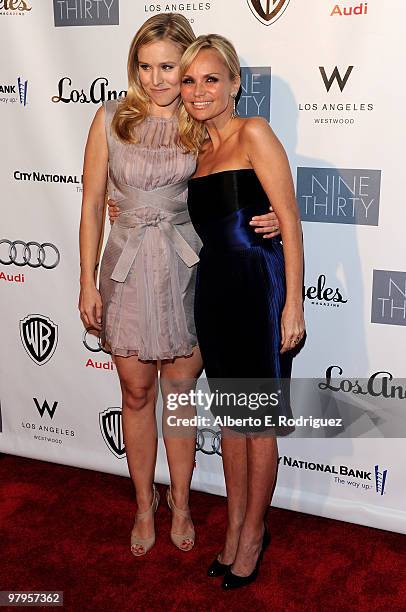 Actress Kristen Bell and actress/singer Kristin Chenoweth pose on the red carpet at the Geffen Playhouse's Annual Backstage at the Geffen Gala on...