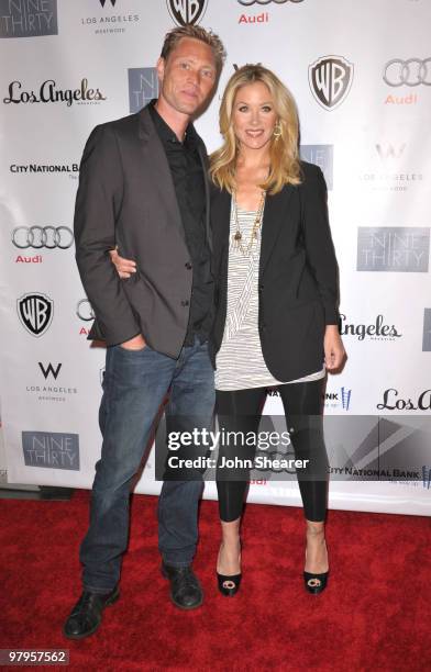 Musician Martyn Lenoble and actress Christina Applegate arrive at the "Backstage at the Geffen" gala at Geffen Playhouse on March 22, 2010 in Los...