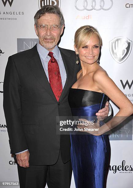 Warner Bros' Barry Meyer and actress Kristin Chenoweth arrive at the "Backstage at the Geffen" gala at Geffen Playhouse on March 22, 2010 in Los...