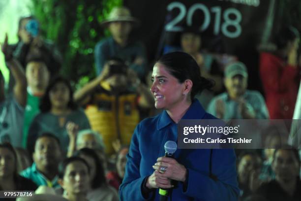 Alejandra Barrales, Mexico City Mayor candidate looks on during a meeting with indigenous groups at Fuego Nuevo Archaelogical Museum on June 18, 2018...