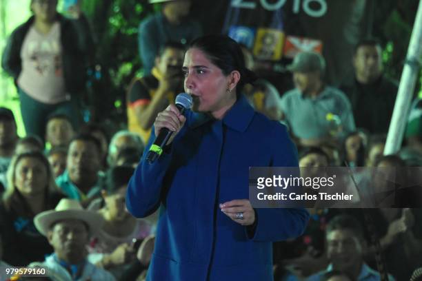 Alejandra Barrales, Mexico City Mayor candidate speaks during a meeting with indigenous groups at Fuego Nuevo Archaelogical Museum on June 18, 2018...