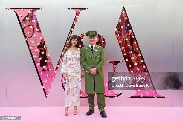 Zara Martin poses with the Harrods Green Man at the Summer Party at the V&A in partnership with Harrods at the Victoria and Albert Museum on June 20,...