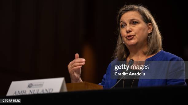 Former US Assistant Secretary of State for European and Eurasian Affairs Victoria Nuland testifies during a hearing on Policy Response to Russian...