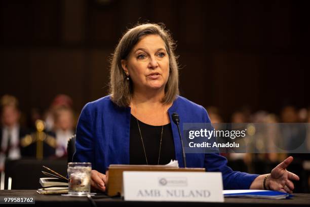 Former US Assistant Secretary of State for European and Eurasian Affairs Victoria Nuland testifies during a hearing on Policy Response to Russian...