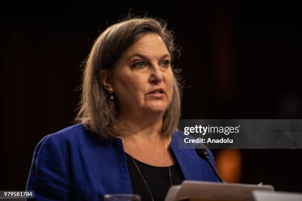 Former US Assistant Secretary of State for European and Eurasian Affairs Victoria Nuland testifies during a hearing on Policy Response to Russian...
